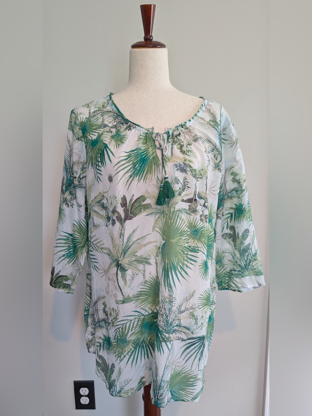 Tommy Bahama Women’s Forte Dei Tunic Top Cotton Silk Split Neck Size Large